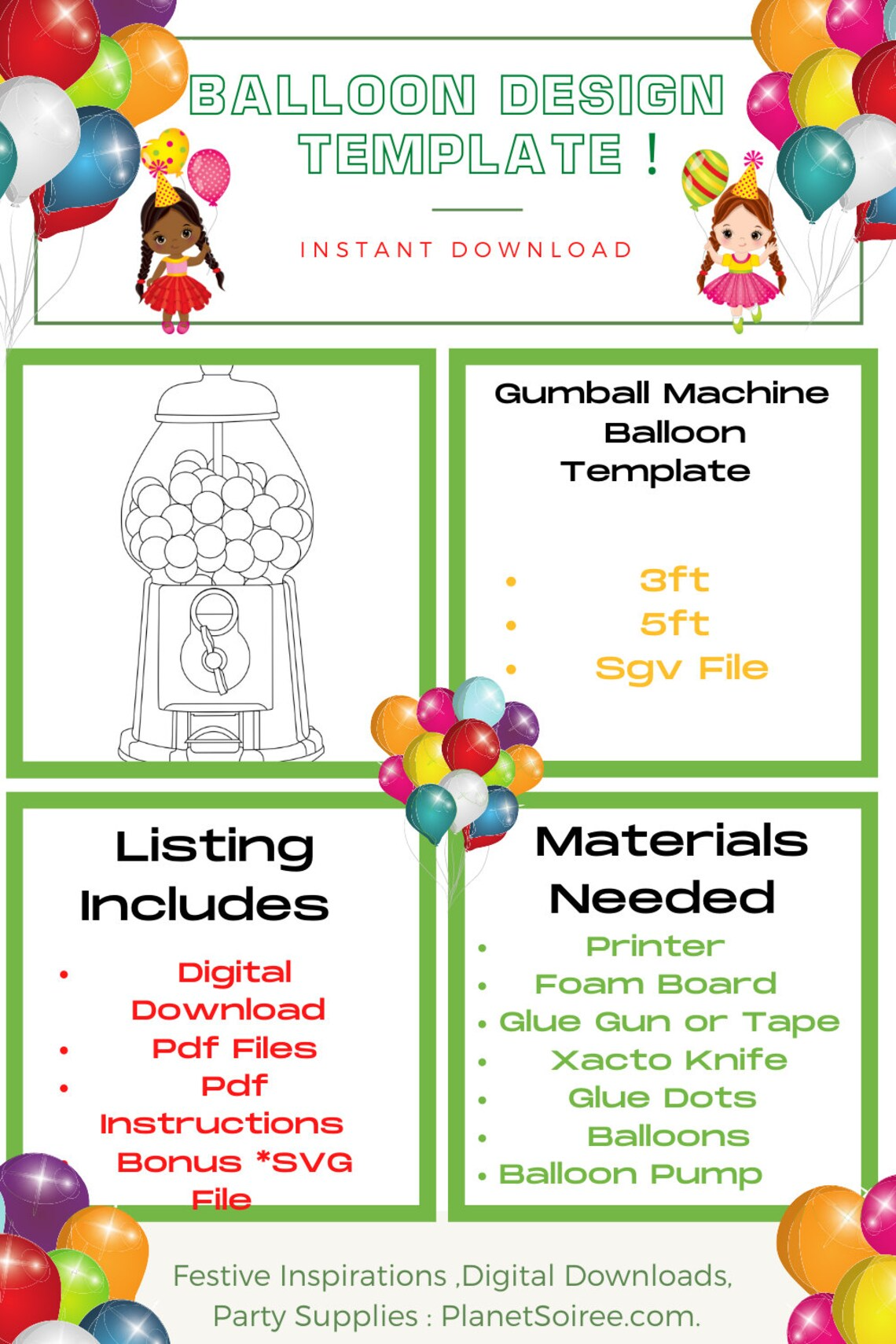 Candy Gumball Machine, CandyLand, Digital Download , Circus, Balloon Templates for Birthday and party, Mosaic Balloon