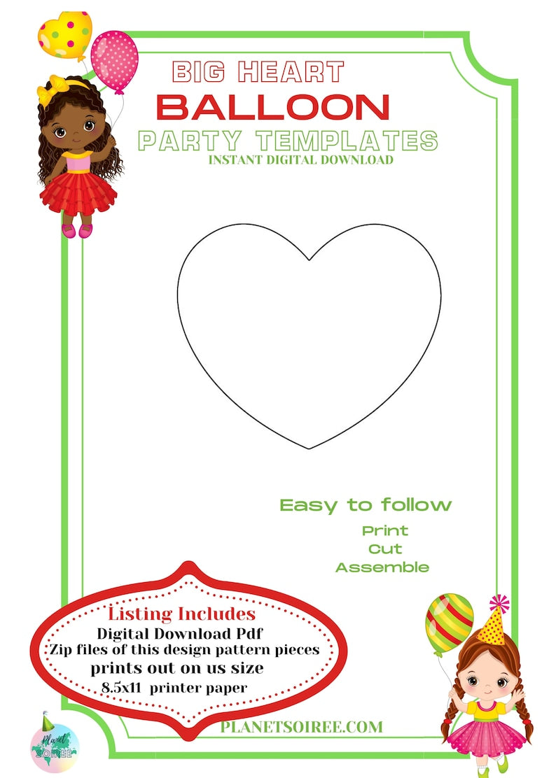 Heart Balloon Template Digital Download, Valentines Day Balloon Templates-Birthday,Party or Engagement Balloon template