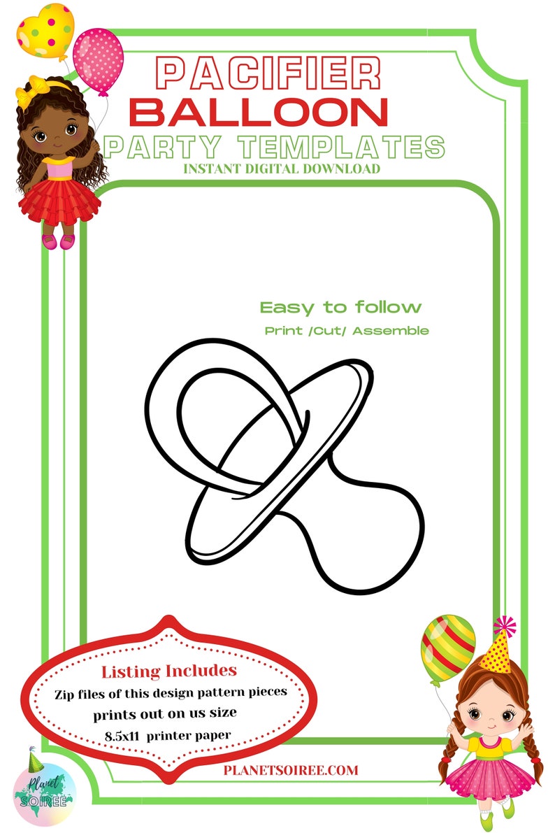 Pacifier Balloon Template Digital Downloads-Pacifier Balloon Templates, Birthday and Baby Gift Balloon templates. Mosaic Balloon