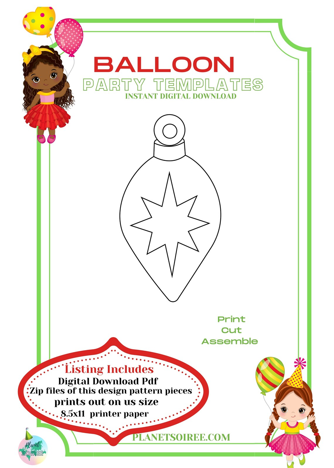 Xmas Ornament Balloon Template, Holiday Ornament Mosaic Balloon, Ornament Mosaic, Ballon Mosaic, Digital Design, Instant Download Product