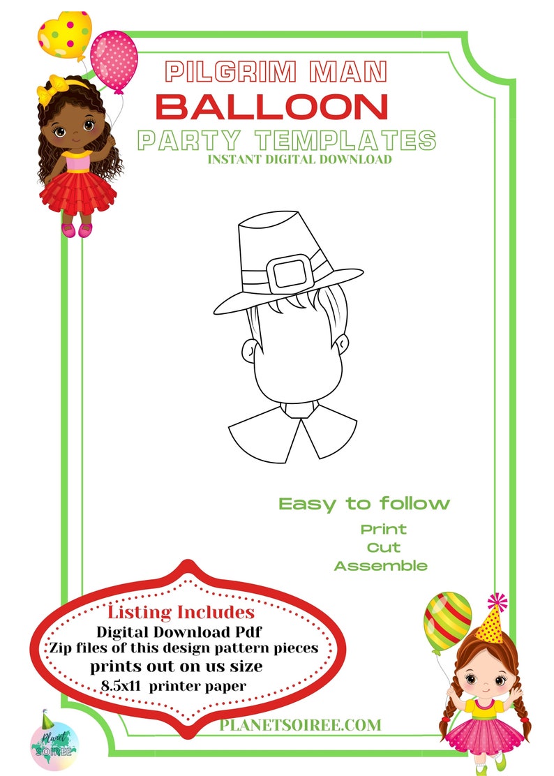 Pilgrim Man Mosaic from Balloons, Thanksgiving balloon Mosaic, Holiday Balloon Mosaic, Harvest Digital Design, Instant Download