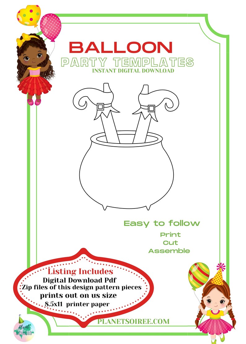 Witches Brew Balloon Mosaic, Cauldron Witch Mosaic from Balloons, Witch in Cauldron template, Halloween Mosaic Template