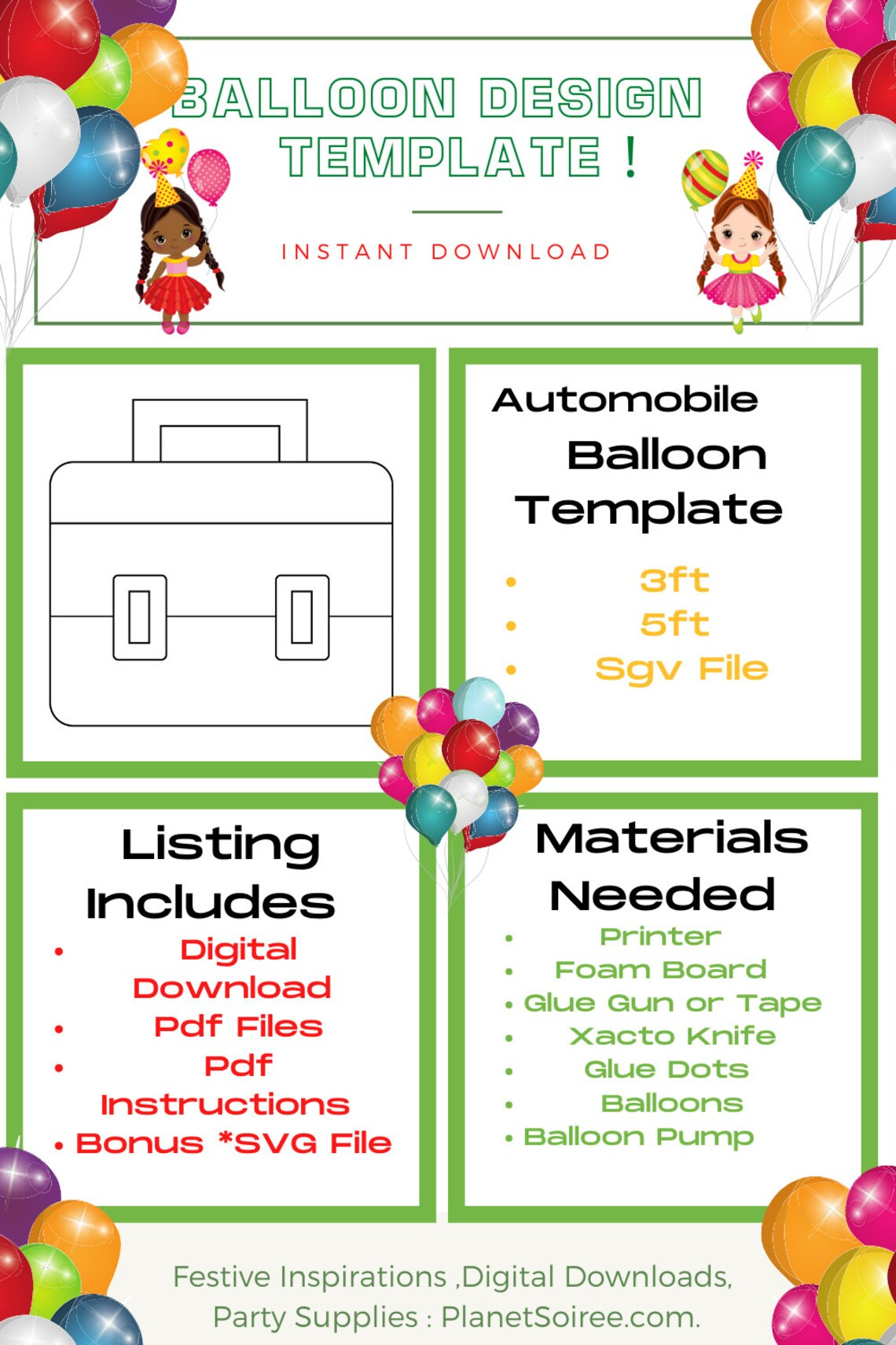 Tool Box Balloon Template, handyman, boys birthday, balloon mosaic , Construction worker , Birthday Balloon Mosaic , Diy , Digital download