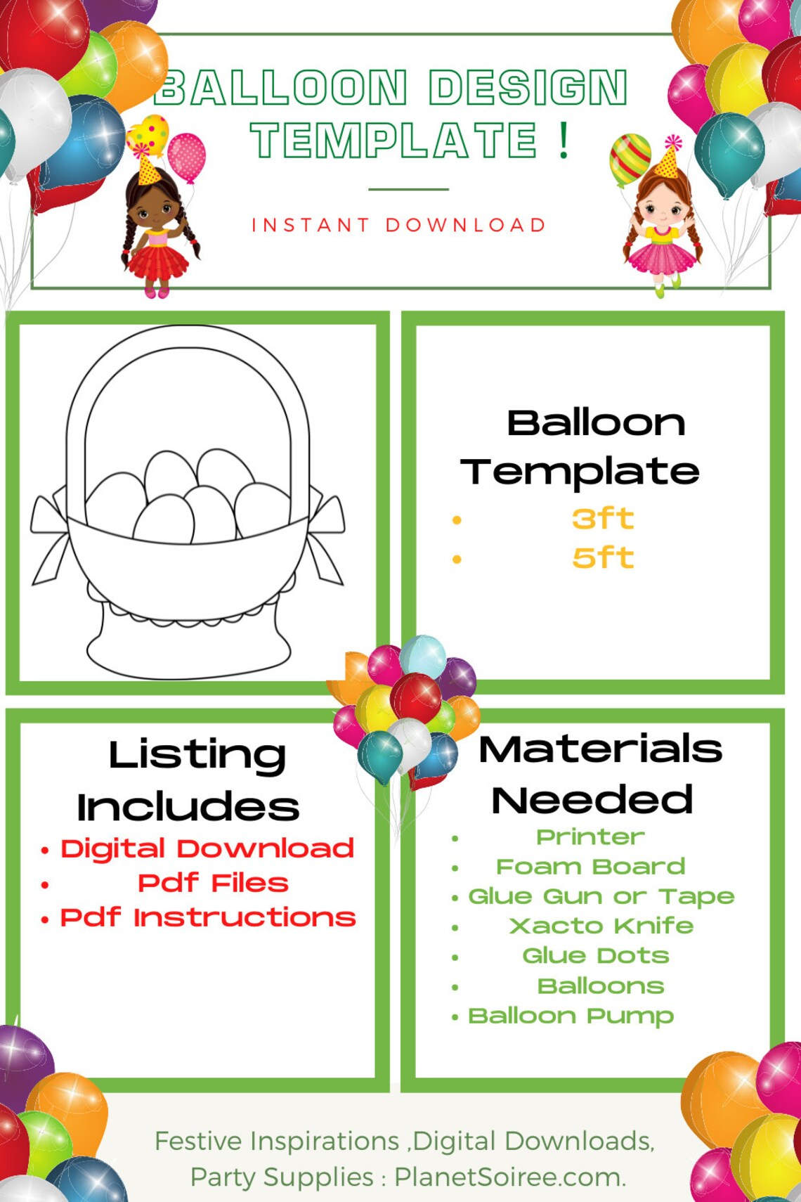 Easter Basket Balloon Mosaic , Easter Decor , Egg Basket , Easter Template , Balloon Mosaic