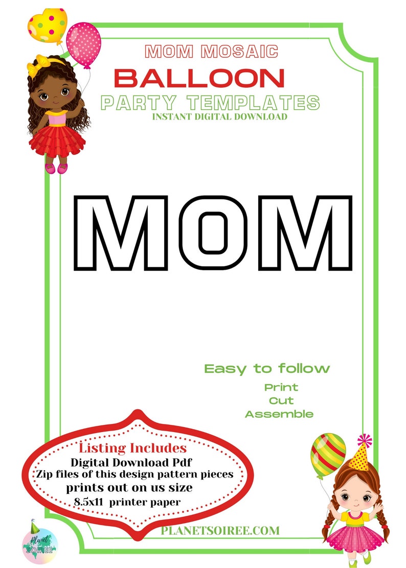 Mom Balloon Mosaic, Mother's Day Mosaic Template, Gift for Mom, , MOM Mosaic from Balloons, Mosaic from Balloons, PDF ,
