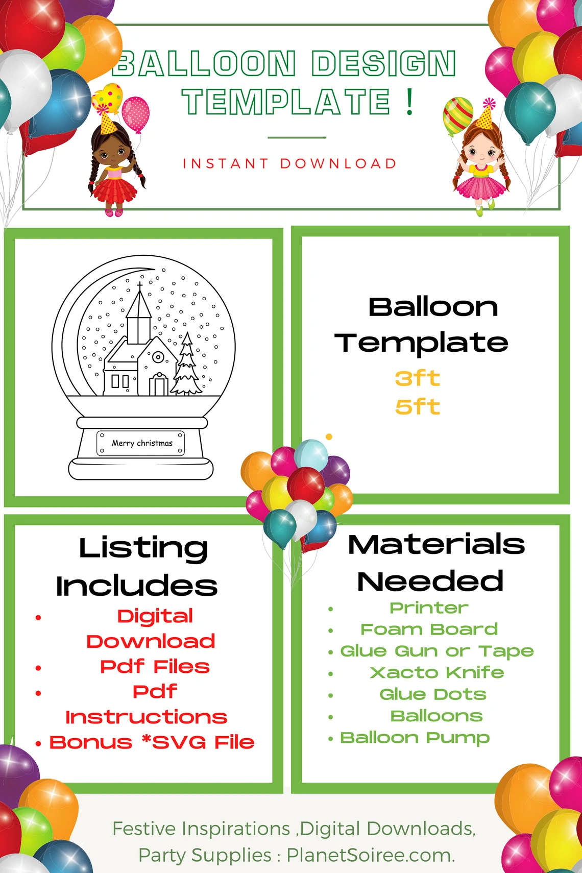Snow Globe Balloon Template, Snow Globe Mosaic from Balloons, Snow Globe Mosaic, Xmas Balloon Mosaic, Digital Design, Instant Download
