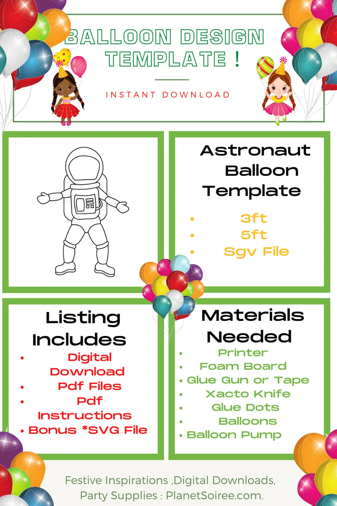 Astronaut Mosaic Template, Diy Balloon Decor, Outer Space, Galaxy , Lil Boys Birthday , NASA Party, Spaceship , Balloon mosaic template