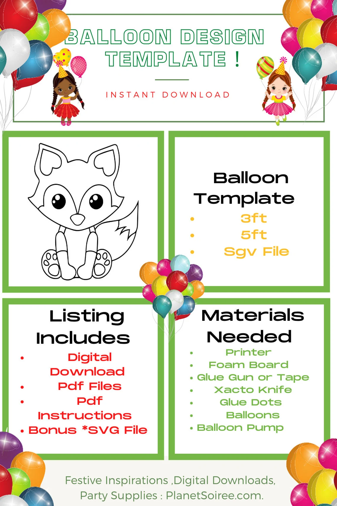 Fox Balloon Template, Woodland animal balloon mosaic , Baby Fox Mosaic from balloons , Baby Shower decor , Mosaic Template , Diy