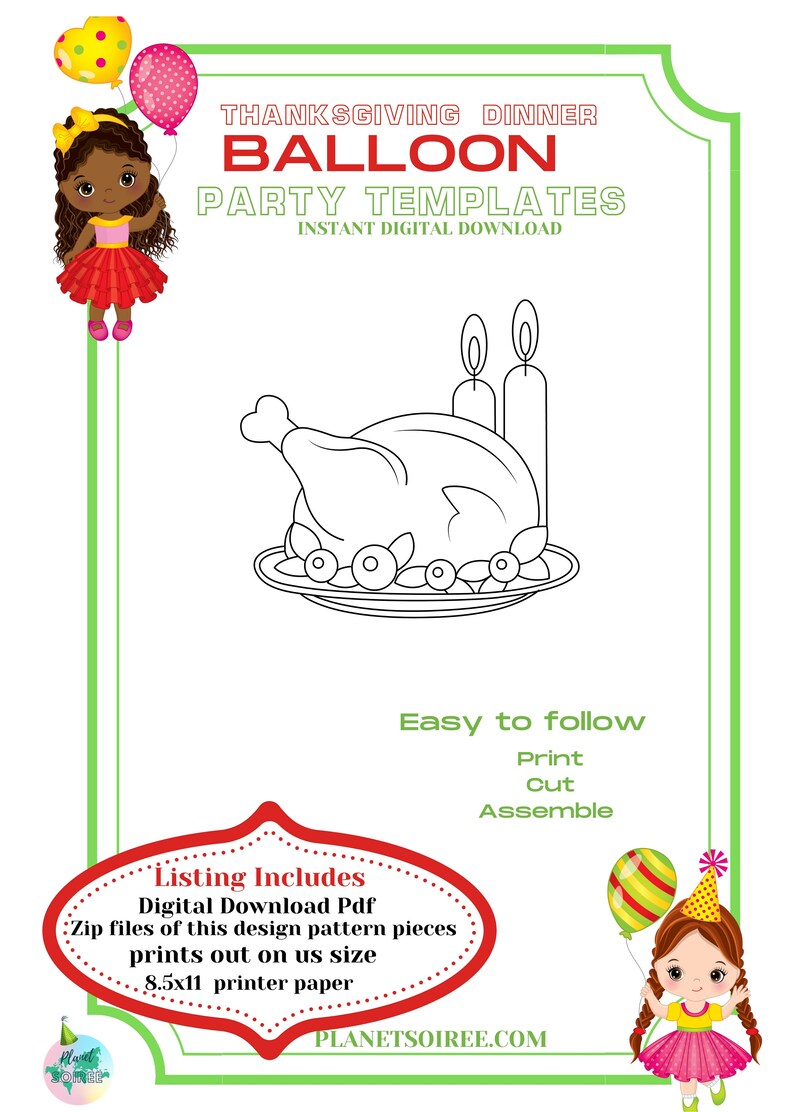 Thanksgiving Dinner Mosaic from Balloons, Turkey balloon Mosaic, Holiday Balloon Mosaic, Harvest Digital Design, Dinner Instant Download