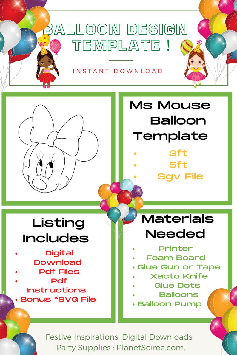 Ms Mouse Balloon Mosaic , Girl Mouse , Girl Birthday party Decor , Balloon Mosaic Template , Diy , Instant Download