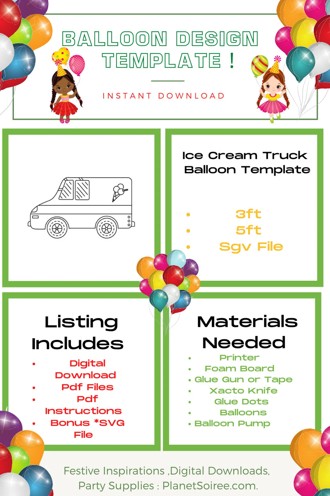 Ice Cream Truck Mosiac, Mr Softee, Whats The Scoop, Mosaics from Balloons, Food truck, Ice Creamery, Digital Download, Balloon Template