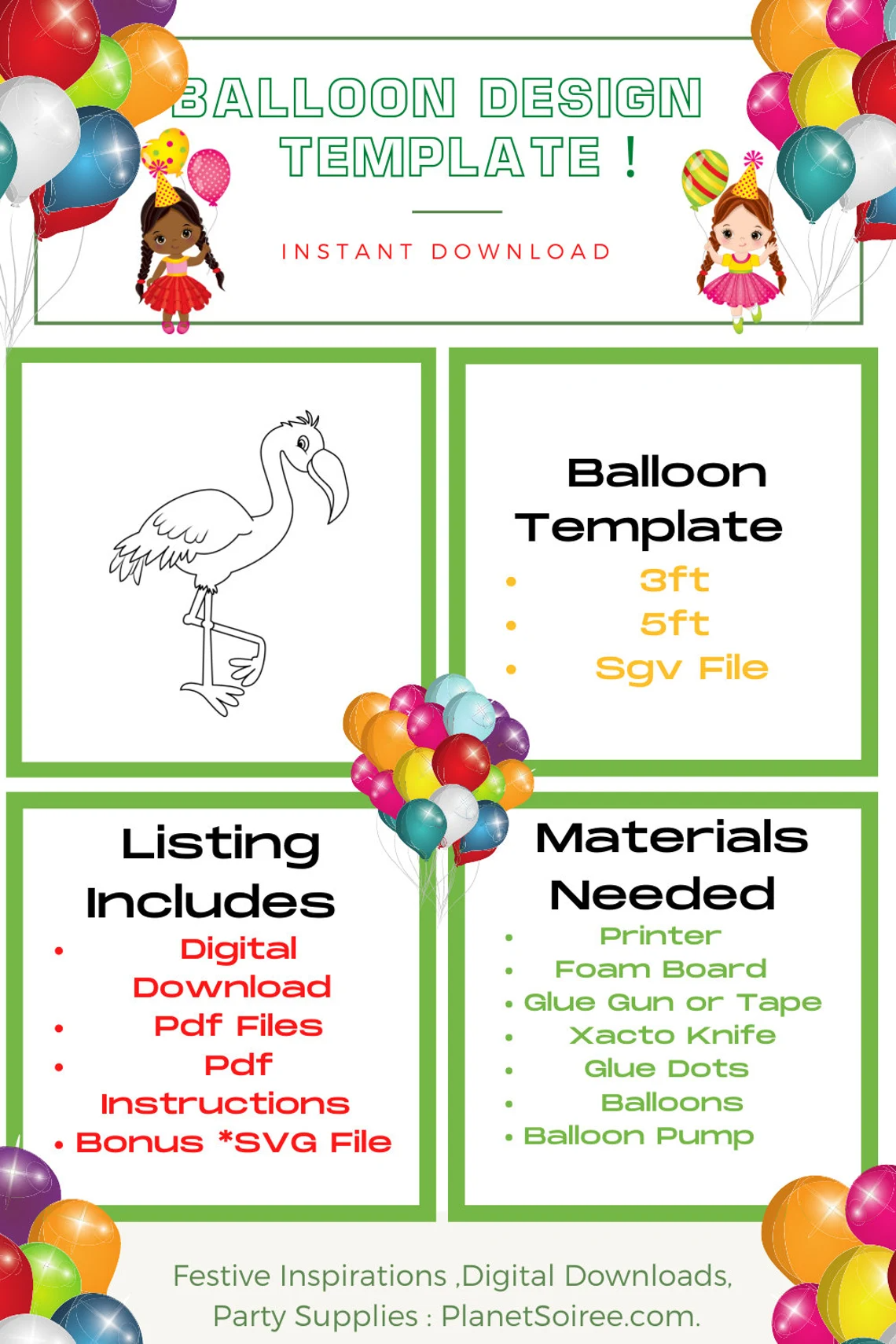 Flamingo Balloon Template, Flamingo Mosaic from Balloons, Flamingo Mosaic Template, Flamingle Party, Tropical Decor