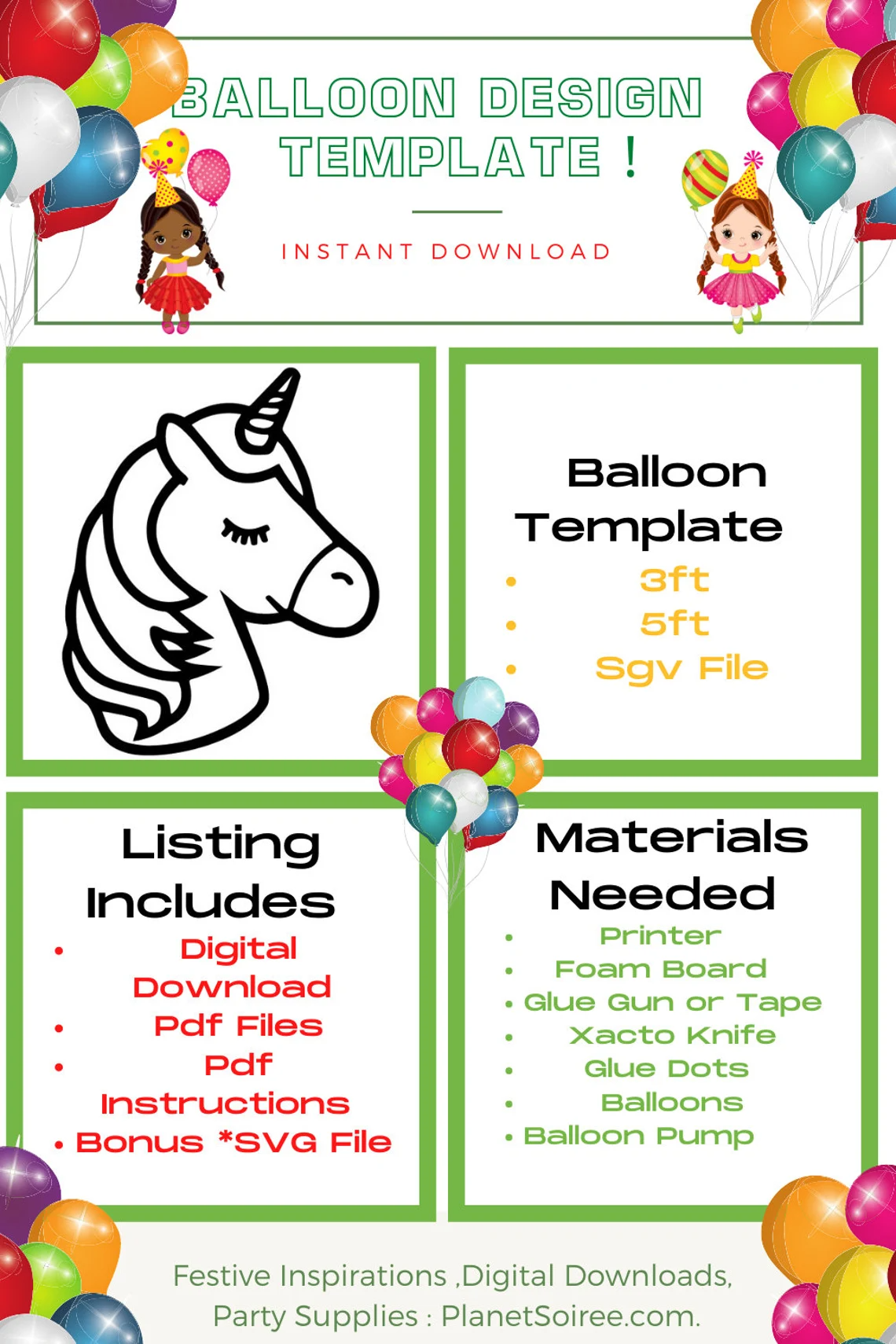Unicorn Template,Unicorn from Balloons, Unicorn Mosaic from Balloons, Birthday Decor, DIY Unicorn, Mosaic Template