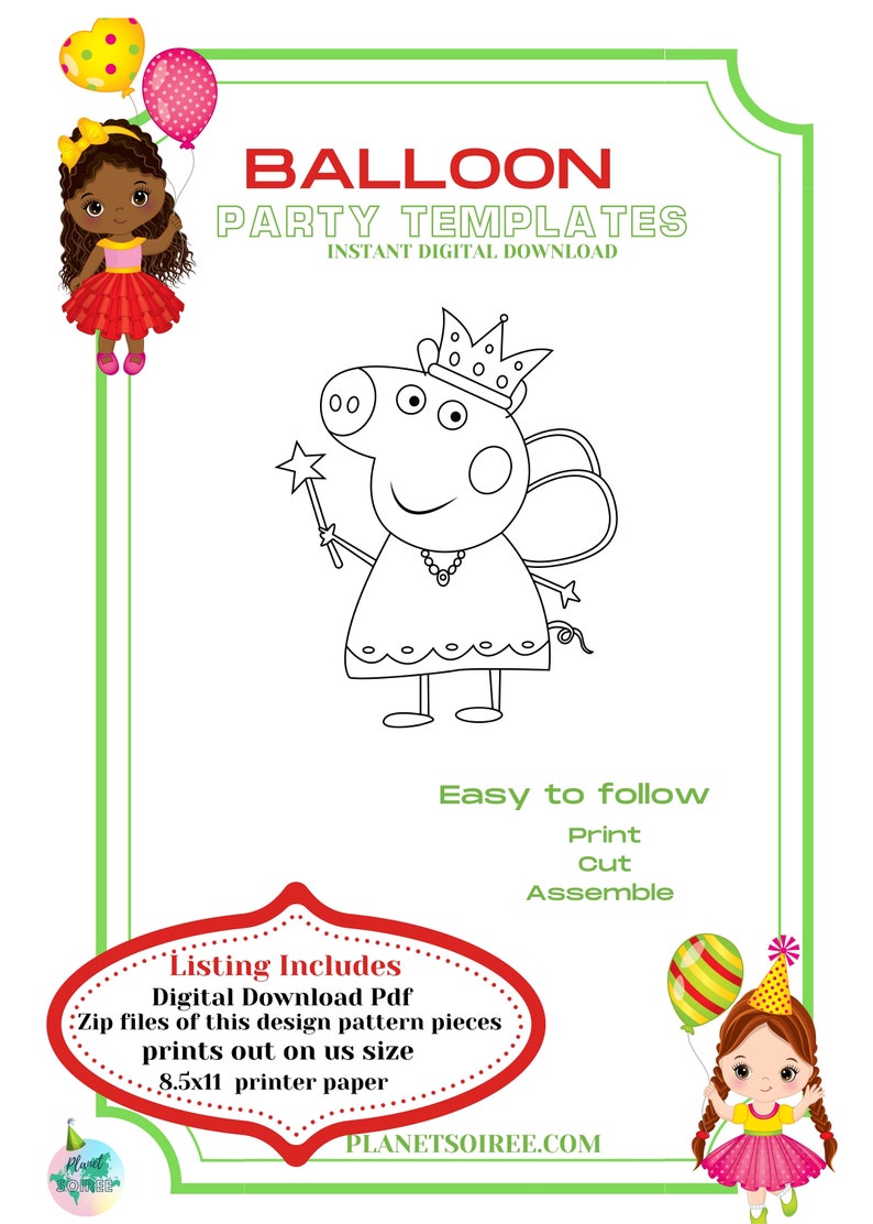Miss Pig Mosaic from balloons, Peppa , Balloon Mosaic template , Princess, Pig , Diy , Digital Download