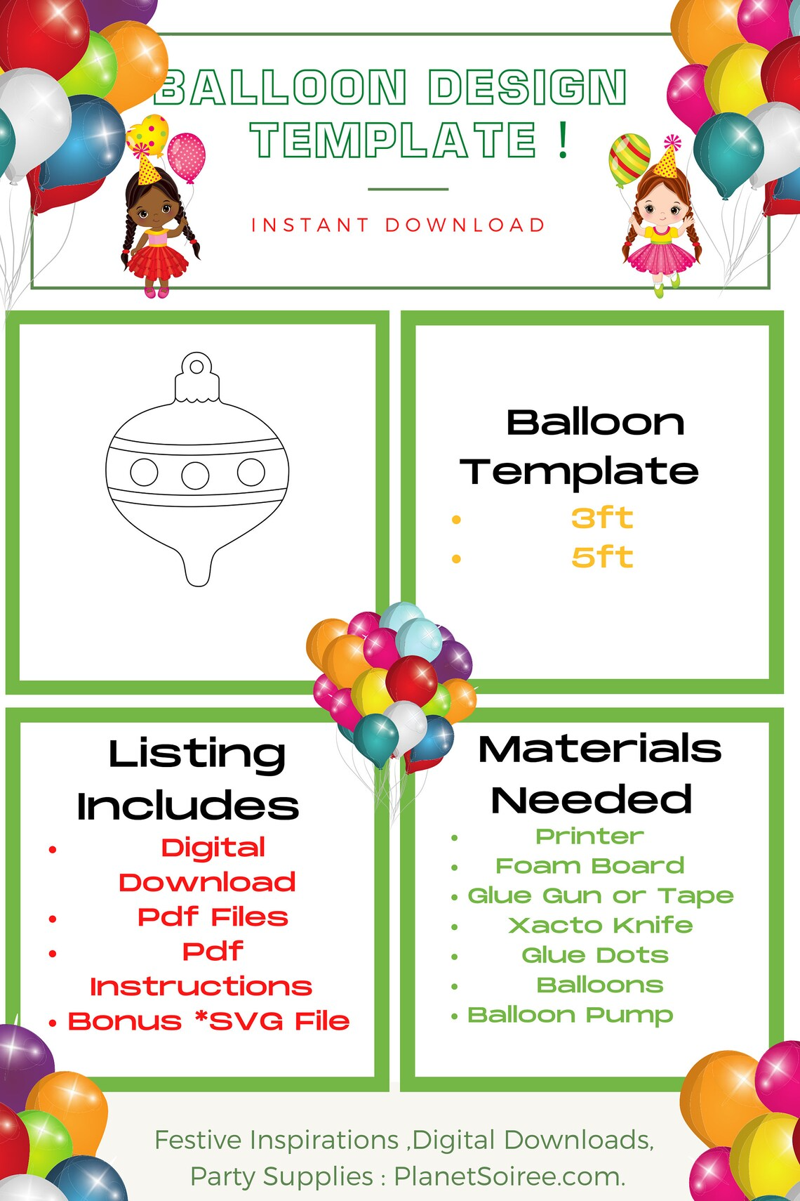 Holiday Ornament Balloon Template, Holiday Ornament from Mosaic Balloons, Xmas Balloon, Mosaic, Digital Design, Instant Download Product