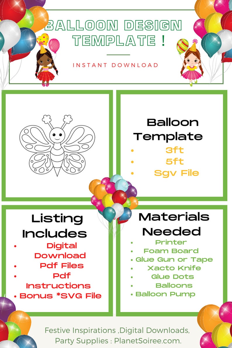 Butterfly Balloon Template,Butterfly from Balloons, Mosaic from Balloons, Birthday Decor, DIY