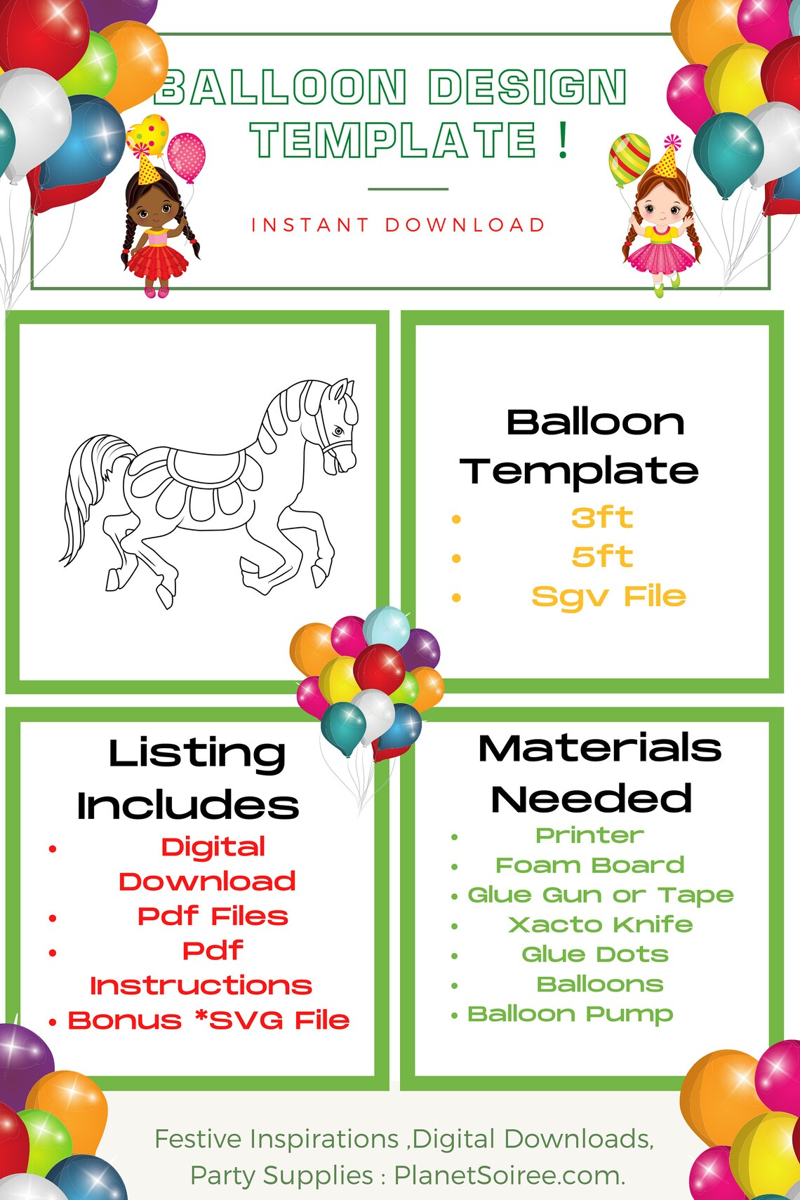 Carousel Horse balloon template , Meri go round balloon mosaic , Amusement party decor