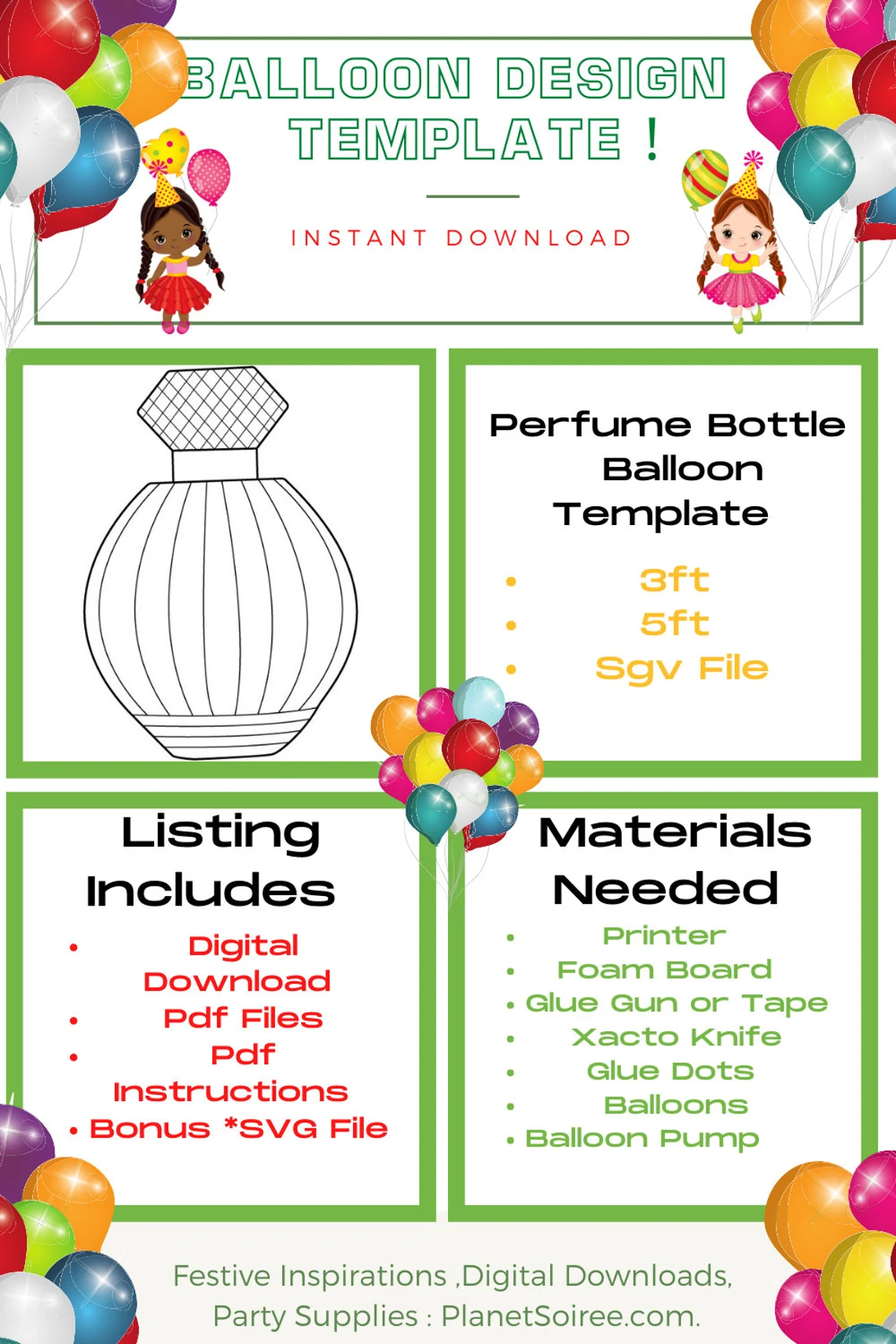 Perfume Bottle , Fragrance , Party Mosaic , Glam Party Balloon Template , Pdf File, balloon mosaic ,