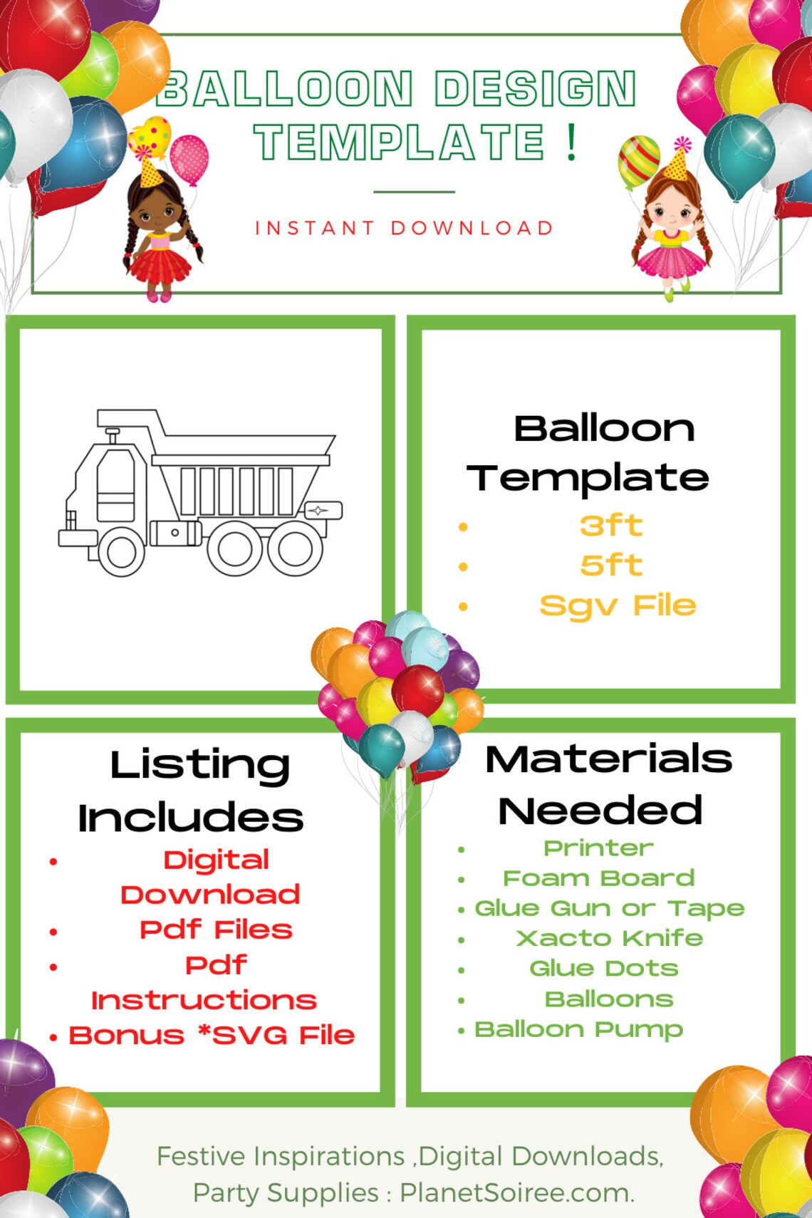 Dump Truck Balloon Template, Truck Mosaic from Balloons, Truck Mosaic Template, Dump truck Mosaic , Template from Balloons,