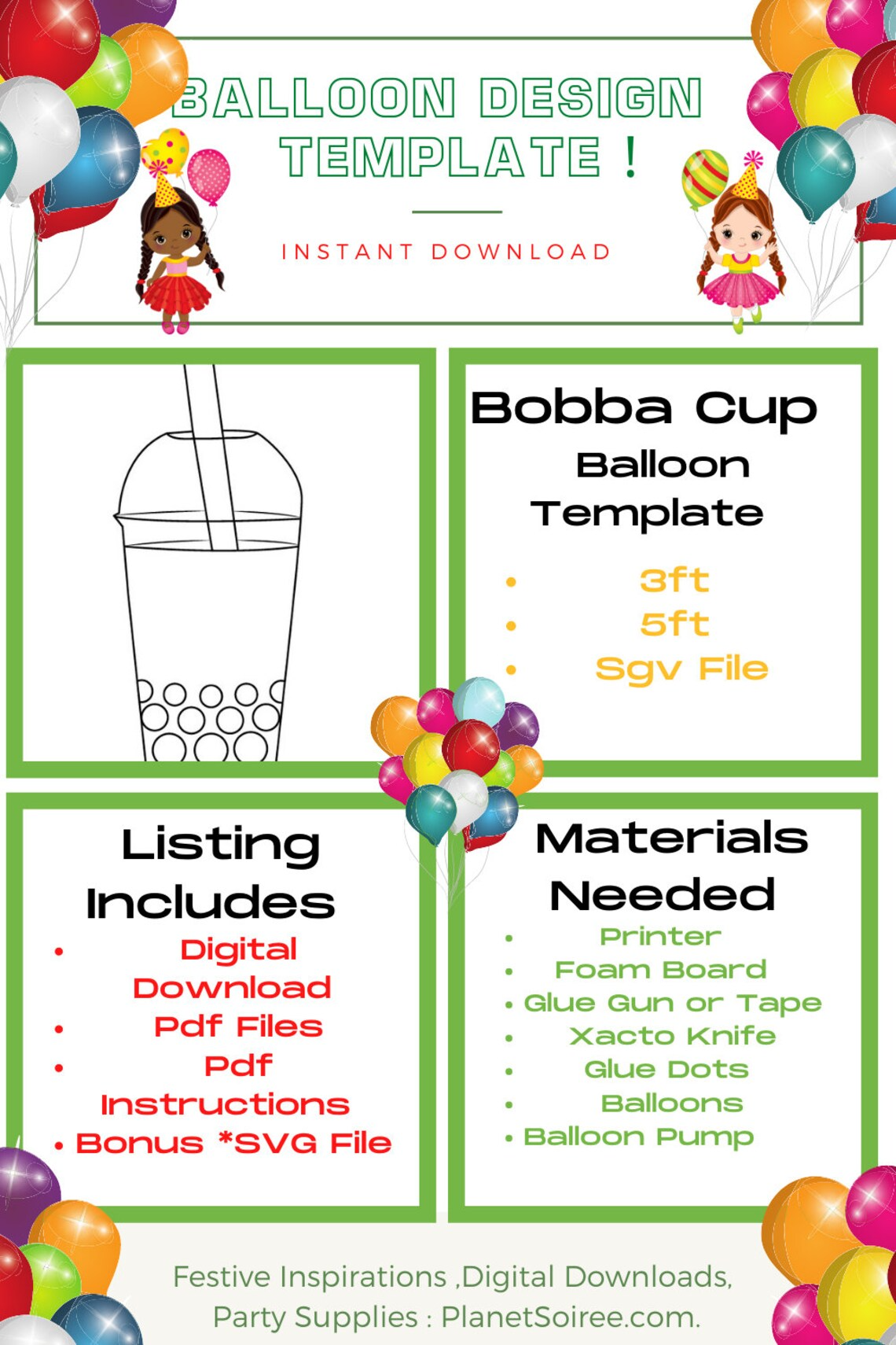 Ice Coffee Mosaic , Boba cup, Boba tea , Frappuccino Digital Download Balloon Templates for Birthday and party, Balloon Mosaic