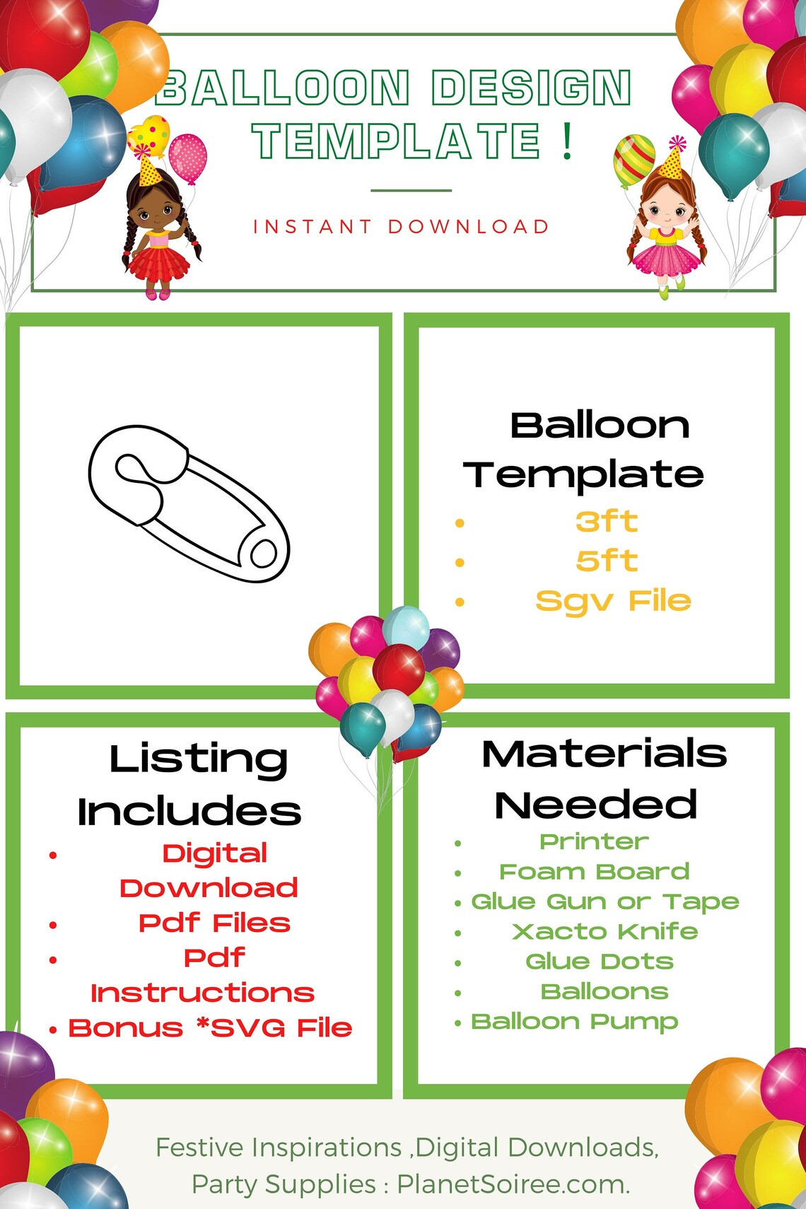 Safety Pin Mosaic Balloon Template, Pdf File , Digital Download, Gender Revel Decor, Rainbow Baby Shower,