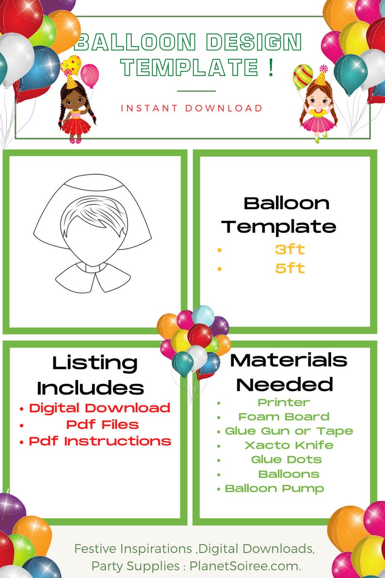 Pilgrim Lady Mosaic from Balloons, Thanksgiving balloon Mosaic, Holiday Balloon Mosaic, Harvest Digital Design, Instant Download