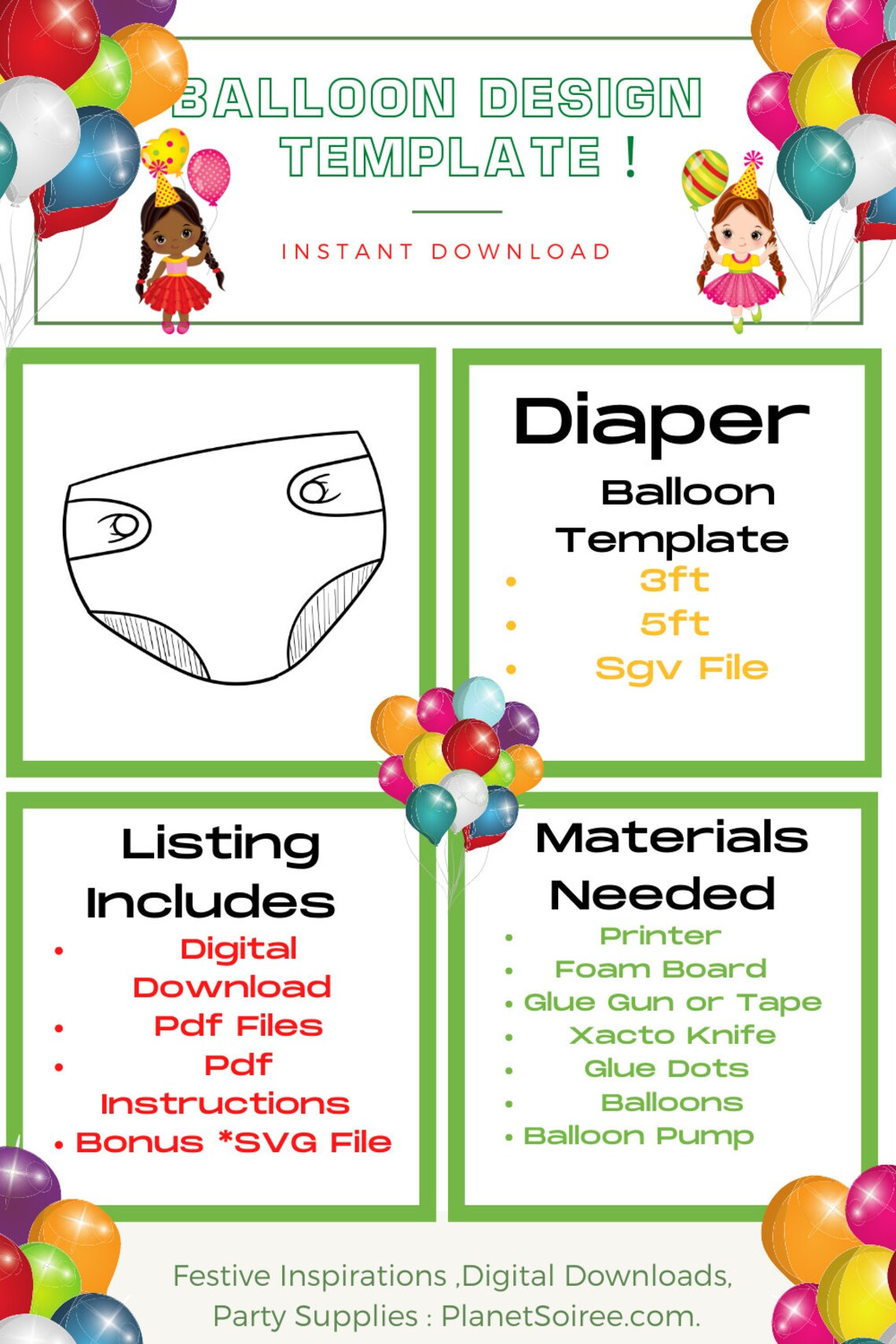 Diaper Balloon Template-Digital Download,Mosaic Balloon Pamper Template-baby Diaper balloon Template-Birthday Balloon template,Gender Reveal