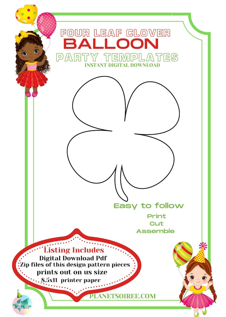 Four Leaf Clover , Clover Leaf Mosaic Template, St Patrick Day , Irish Mosaic from Balloons, Lucky Balloon Mosaic Template