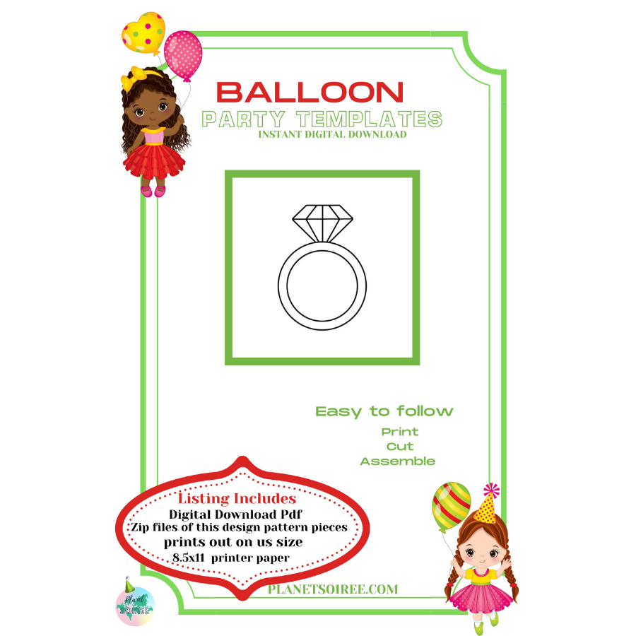 Engagement ring mosaic from balloons, DIY, bridal shower balloon decor, diamond ring, mosaic frame balloon template, instant download