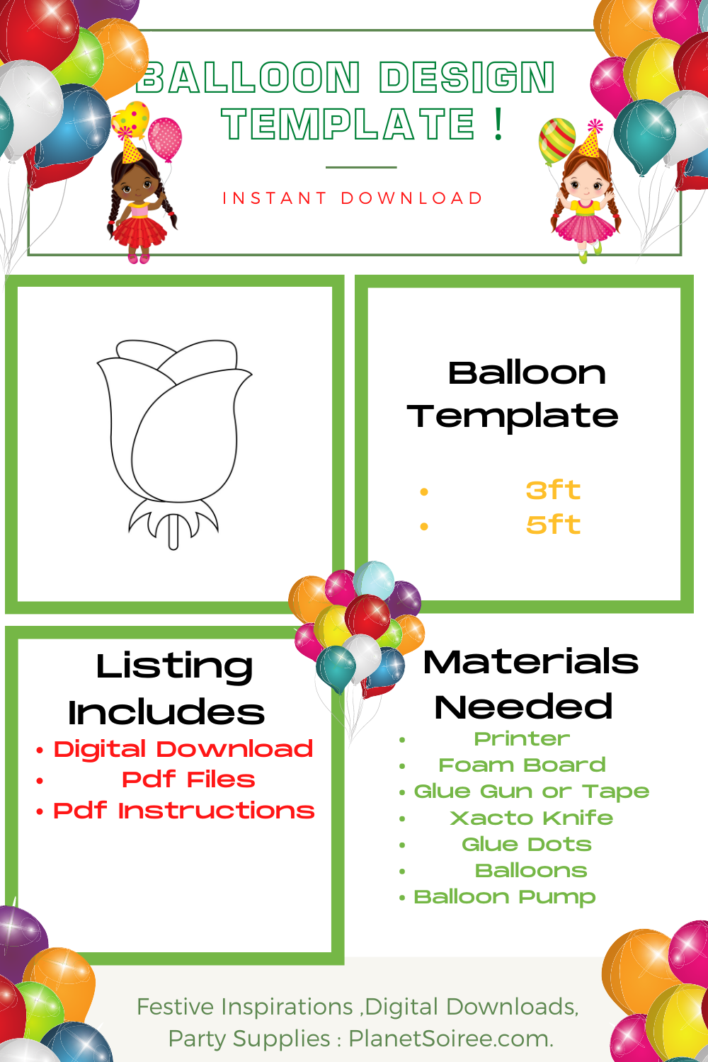 Rosebud Balloon Mosaic Template
