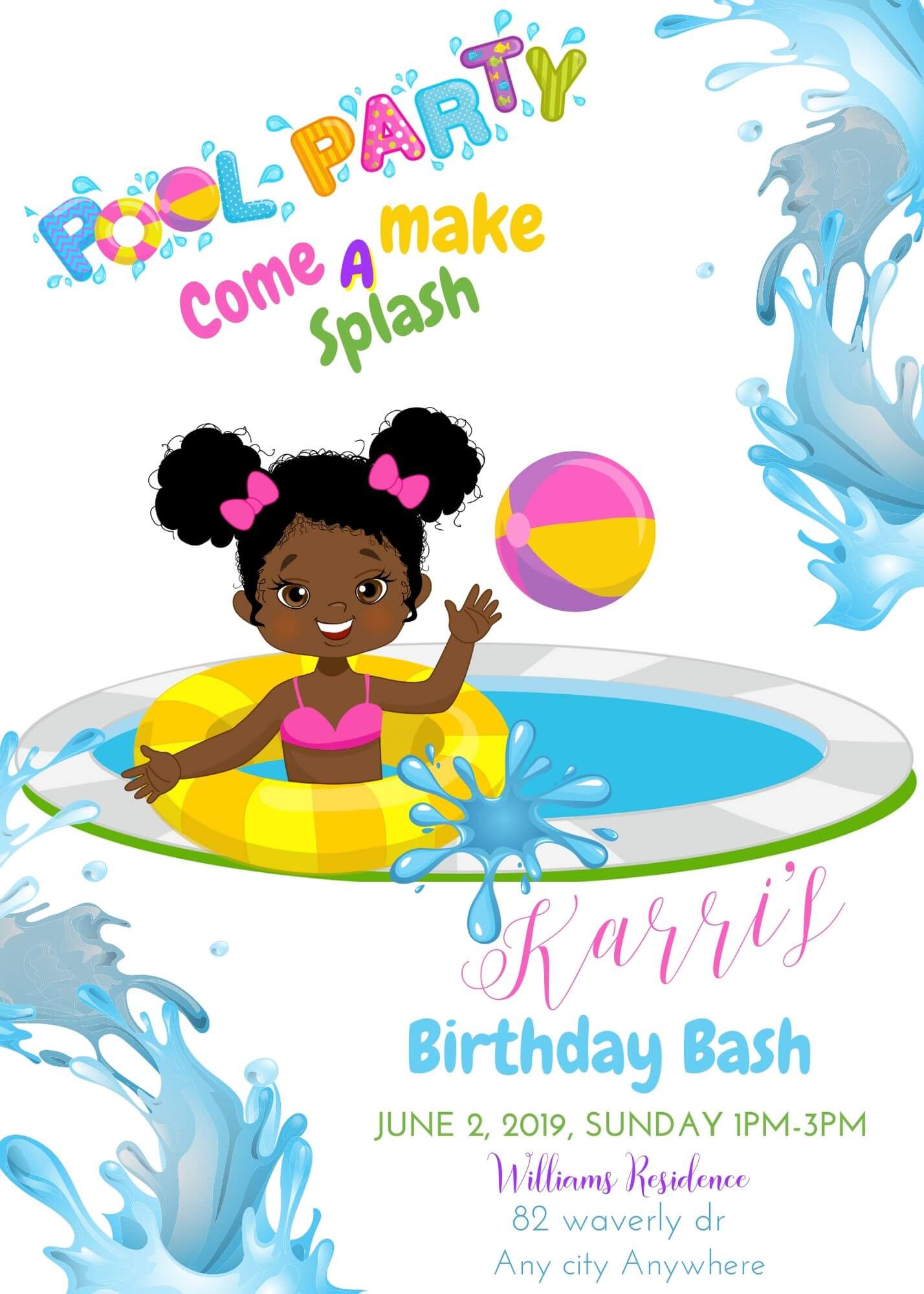 Pool Party birthdayInvitations