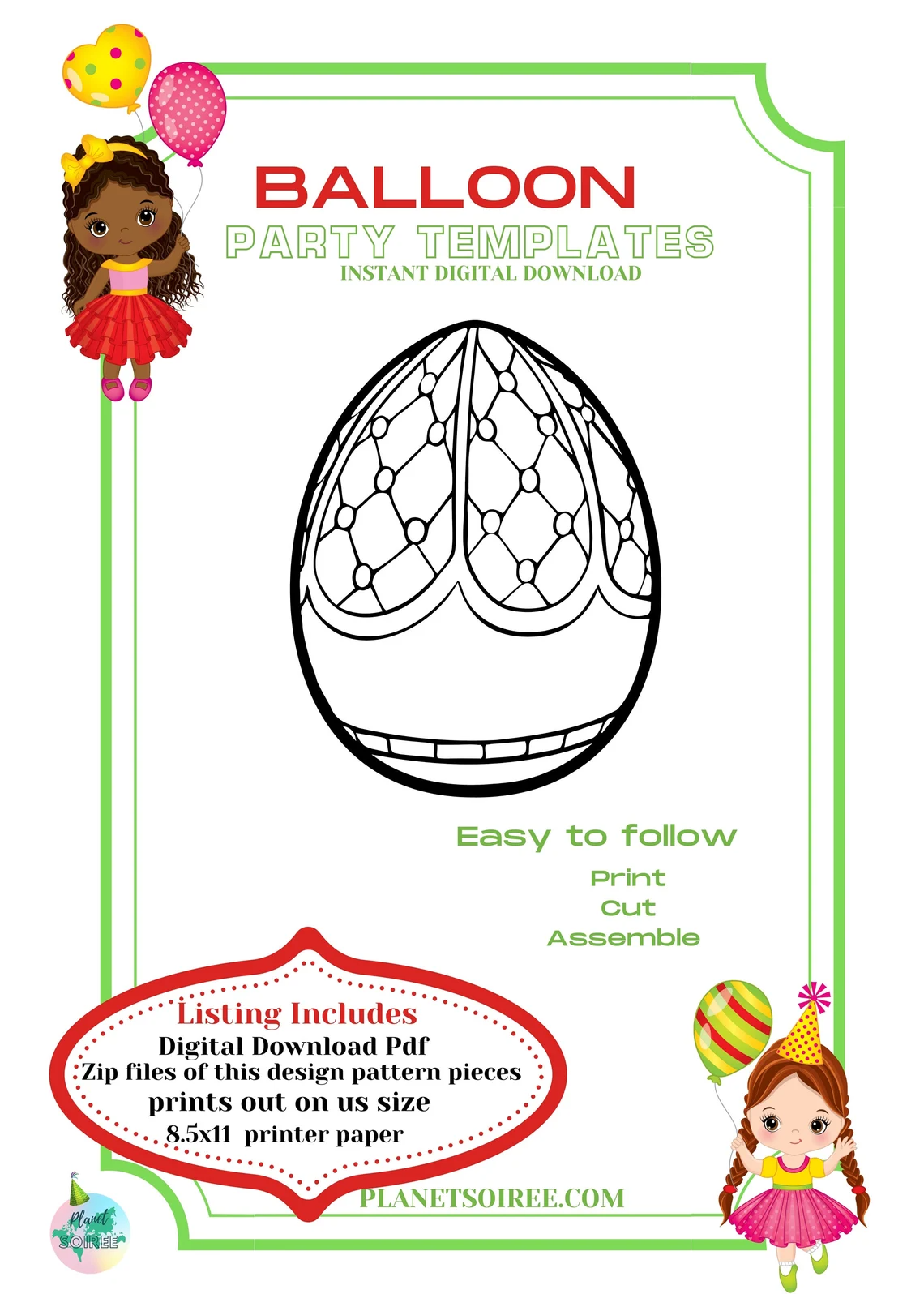 Easter Egg Balloon Mosaics , Egg pdf file , Easter Balloon Template , Balloon Mosaic, fabrochet egg