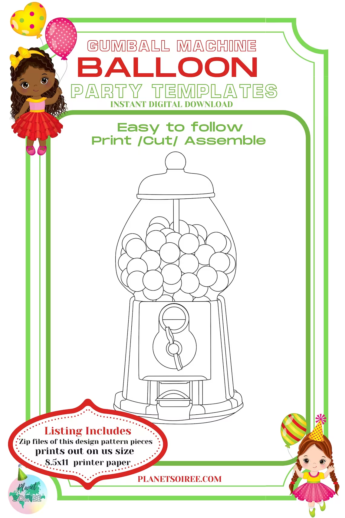Candy Gumball Machine, CandyLand, Digital Download , Circus, Balloon Templates for Birthday and party, Mosaic Balloon