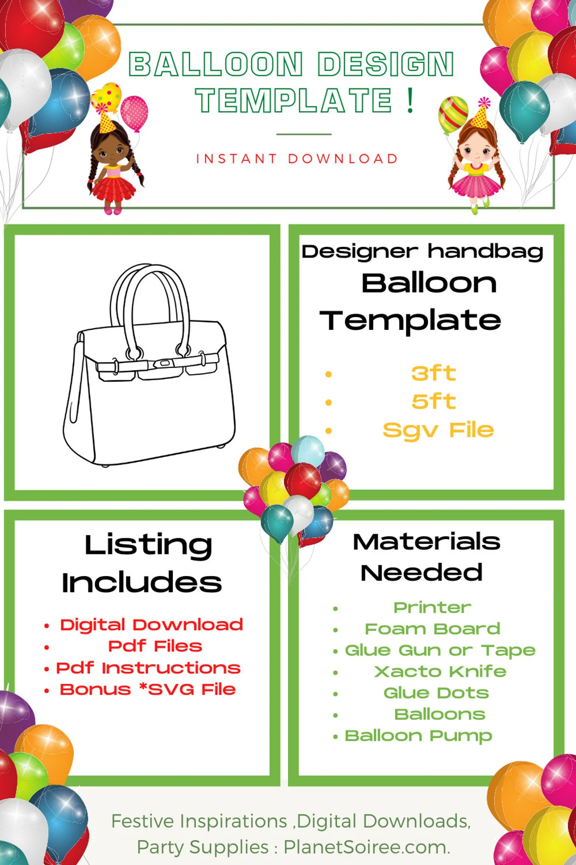 Designer Bag Balloon Template Digital Downloads-Balloon Mosaic Designer Bag Template , 30th Birthday Balloon templates.