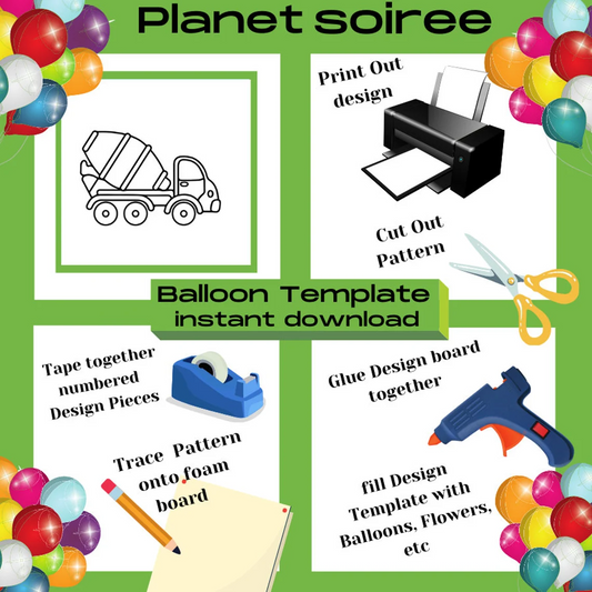 Cement Truck Balloon Mosaic, Construction Birthday Decor, Cement Mixer Balloon Template, Diy, Mosaics from Balloons