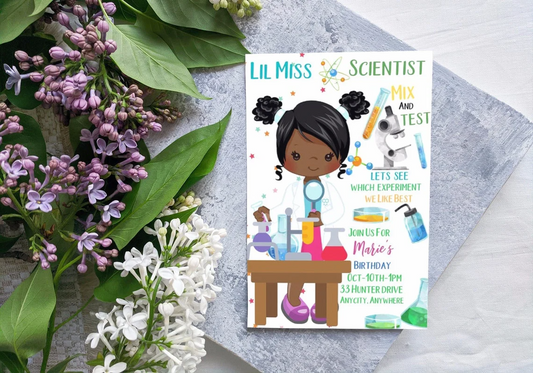 Lil Miss Scientist birthday invite, Lil Miss Scientist Birthday Invitation , personalized party invitation, Invite , Digital Download