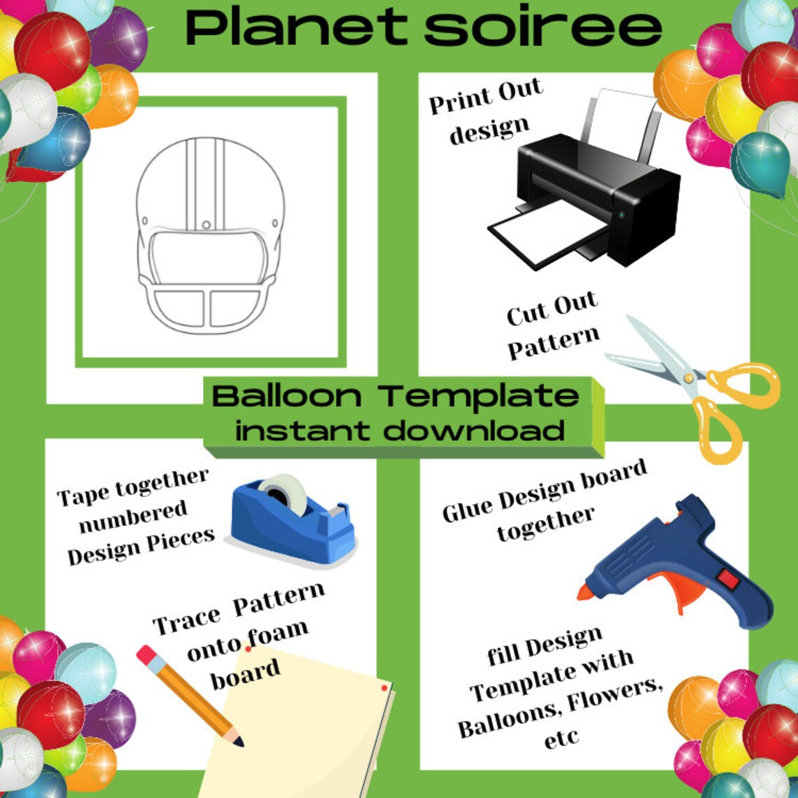 Rugby Template, Football Helmet Mosaic , Mosaic from Balloons, Xmas balloon Mosaic, Holiday Balloon Mosaic, Digital Design, Instant Download