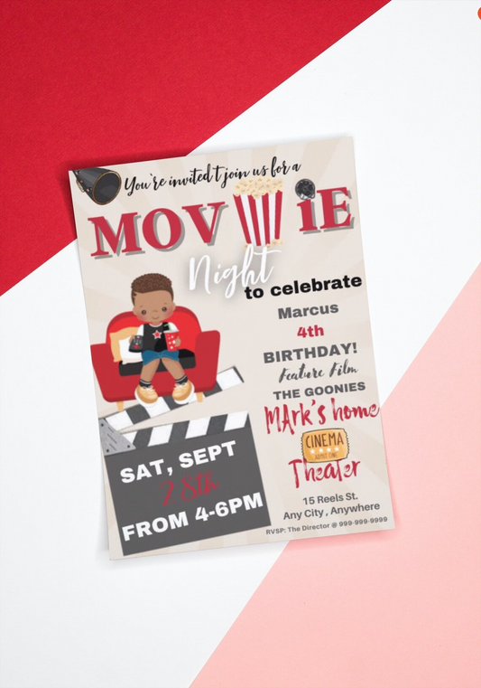 Movie Night invite, Movie Night Birthday Invitation , personalized party invitation, Invite , Digital Download
