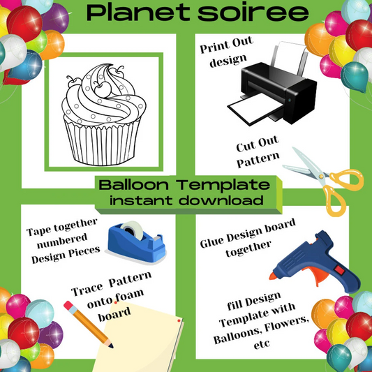 Cupcake Mosaic Balloon Template Digital Downloads, Cupcake Birthday Balloon Template,Cupcake balloon Template,1st Birthday balloon template.