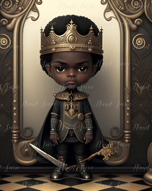 Digital Download, Brave Prince Clipart, black afro, Cute prince graphic, African American Prince , Tumbler, KPD ,POD, Commercial Use