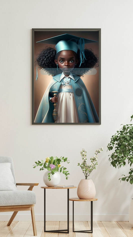Digital Download African American Girl Graduation Cap and Gown Clipart - Commercial Use, POD, KPD, Sublimation, Posters, Invites, yearbook