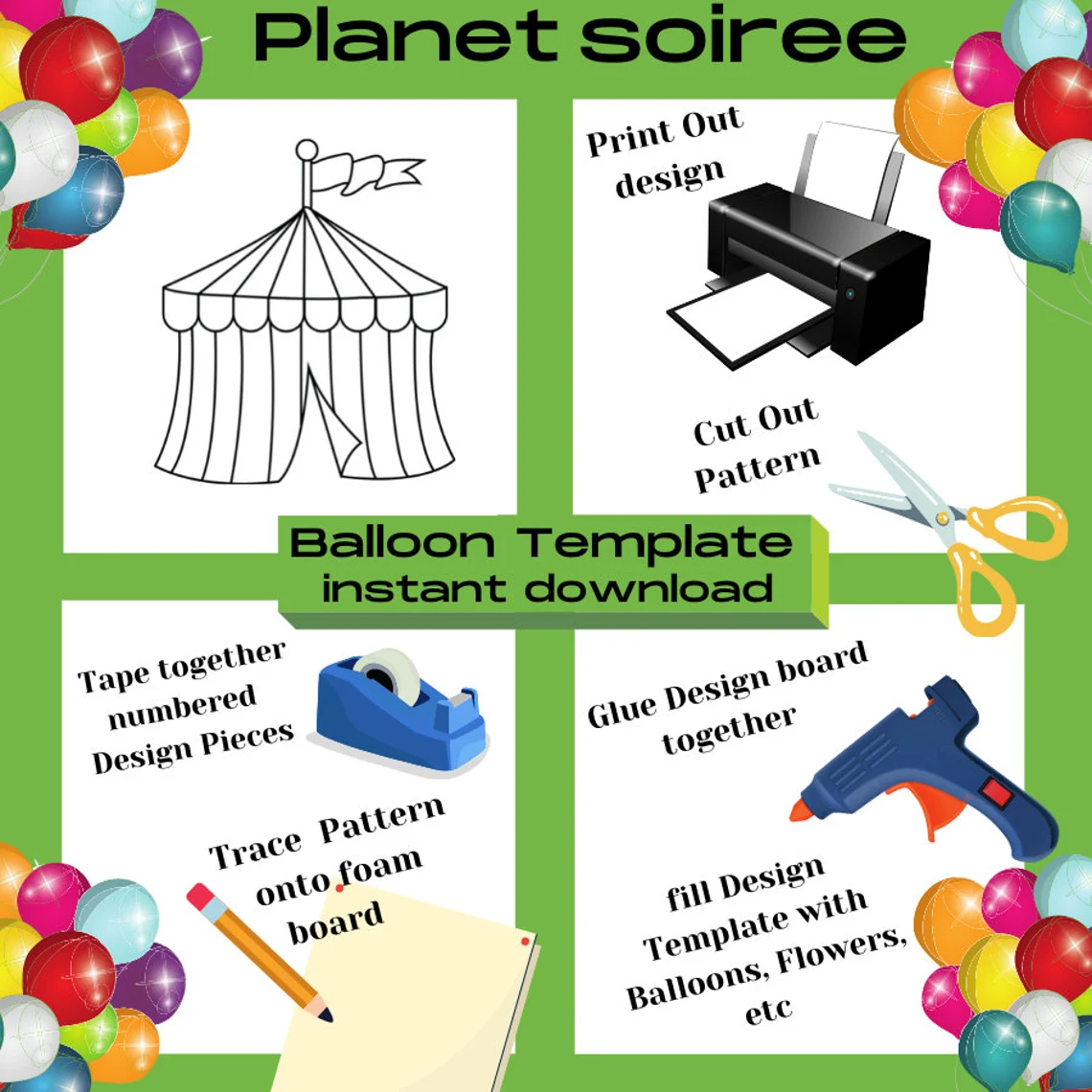 Circus Tent, Cabana, Yurt, Balloon Mosaic, Tent Mosaic ,Balloon Template , Birthday Decor , Glamping Party , Diva Birthday decor