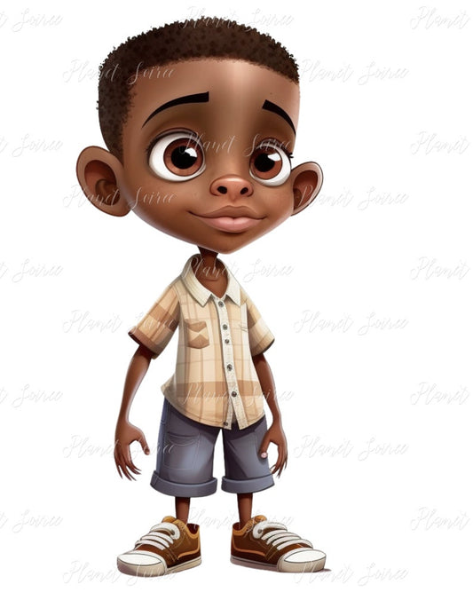 Digital Download, African-American Boy Clip Art with a Small Business Extended Use License | Adorable Black Boy Art | Commercial Use , POD