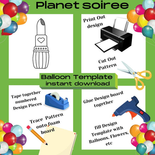 Lipstick Balloon Template, Glam Party, Makeup Mosaic Balloons, Digital Download Balloon Templates for Birthday, Diva party, Mosaic Balloon