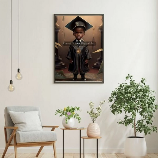 Digital Download, Black Boy Graduation Cap and Gown Clipart - Commercial Use, POD, KPD, Sublimation, Invites , Party Favors, Mugs ,T-Shirts