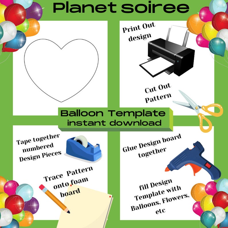 Big Heart Balloon Mosaic , Balloon Template, Digital Download, Balloon Templates for Birthday and party, Mosaic Balloon