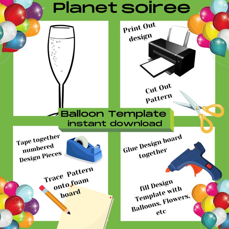 Champagne Flute Balloon Template Digital Download-New Years Eve Mosaic BalloonTemplate- , Engagement Party ,21st Birthday Balloon templates