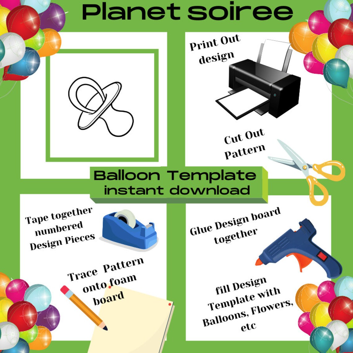 Pacifier Balloon Template Digital Downloads-Pacifier Balloon Templates, Birthday and Baby Gift Balloon templates. Mosaic Balloon