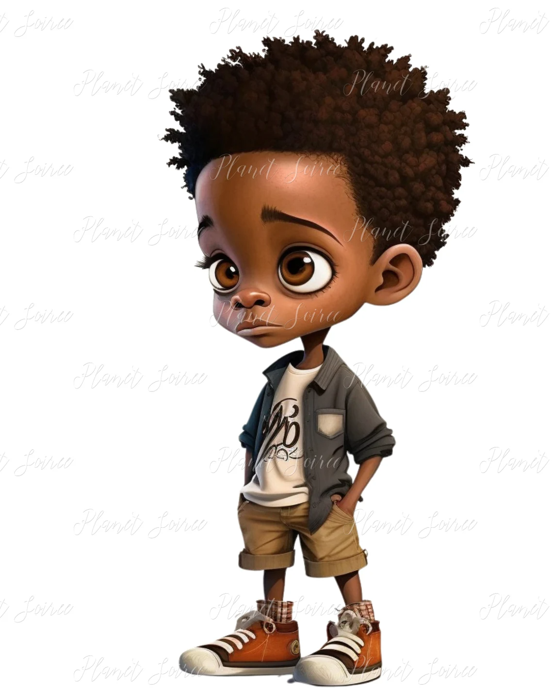 Digital Download, Empowering African American Boy: Adorable Clipart for Boys , Black Boy, Invites , Art Print , T-shirts , Commercial Use