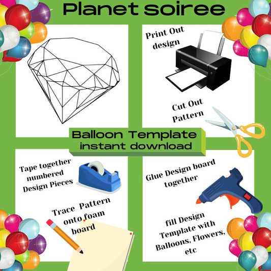 Gemstone Balloon Template, Diamond balloon mosaic , Engagement, Bridal shower decor, Mosaic from Balloons, diva birthday